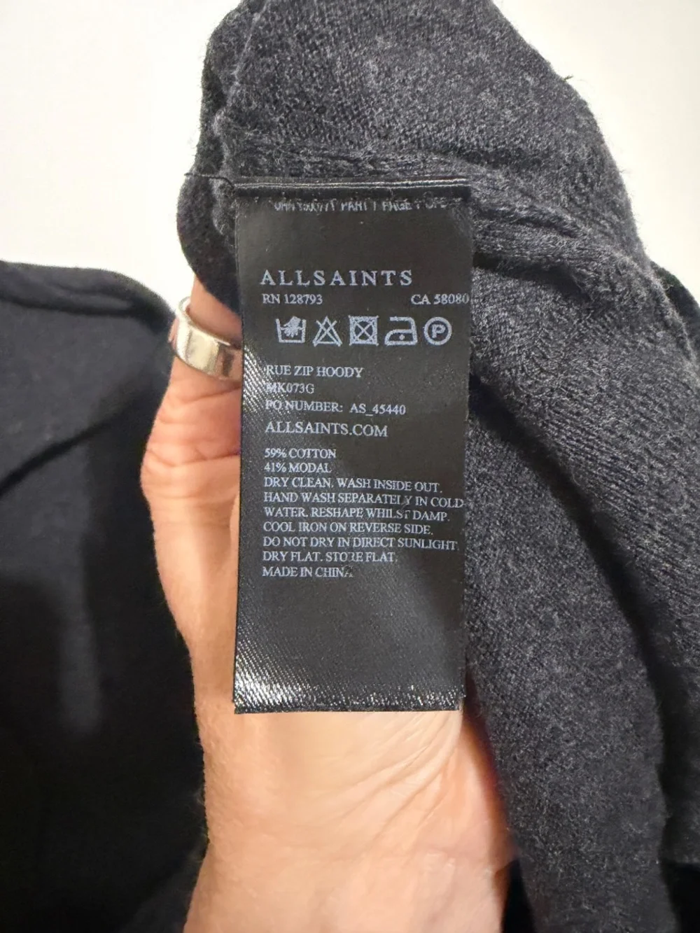 AllSaints Rue Knit Zip Hoody Charcoal Grey, Small EUC